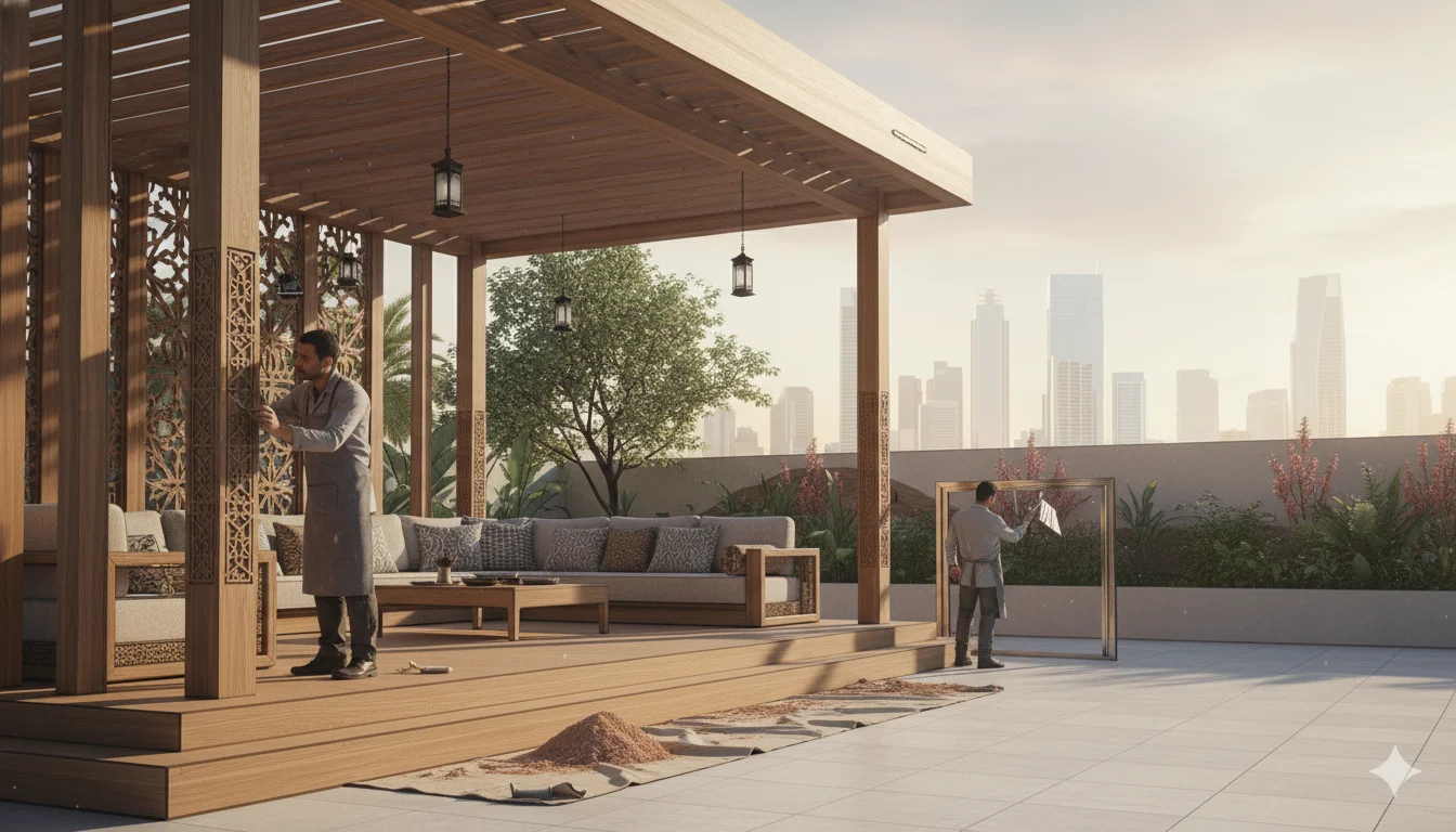 المجالس والبرجولات الخشبية